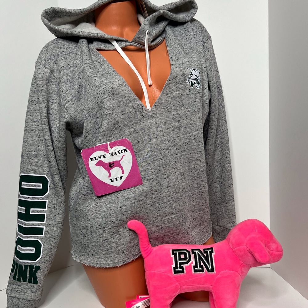 Victoria’s Secret PINK XS S M Logo Hoodie Cut Out Ohio University Bobcats